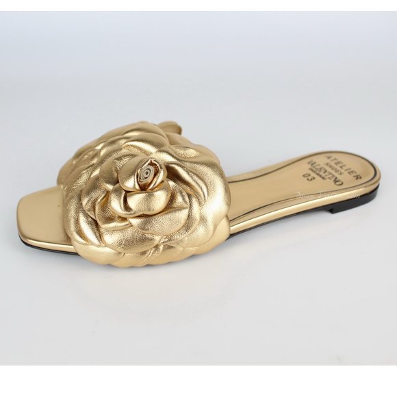 NEW VALENTINO GARAVANI Atelier 03 Rose Metallic Leather Slide